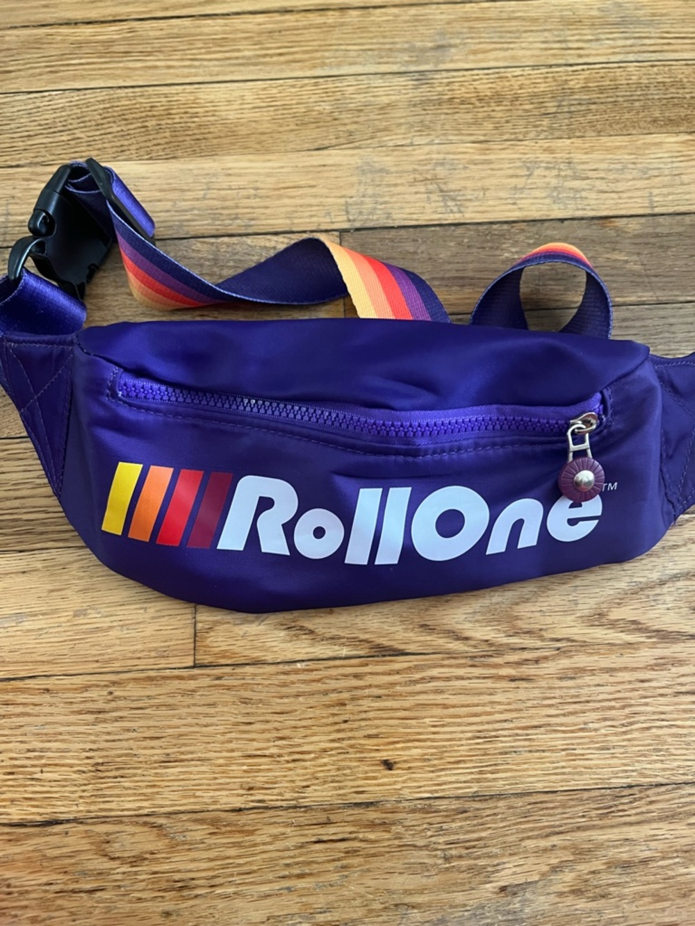 Purple Men's Belt Bag with Rainbow Strap
